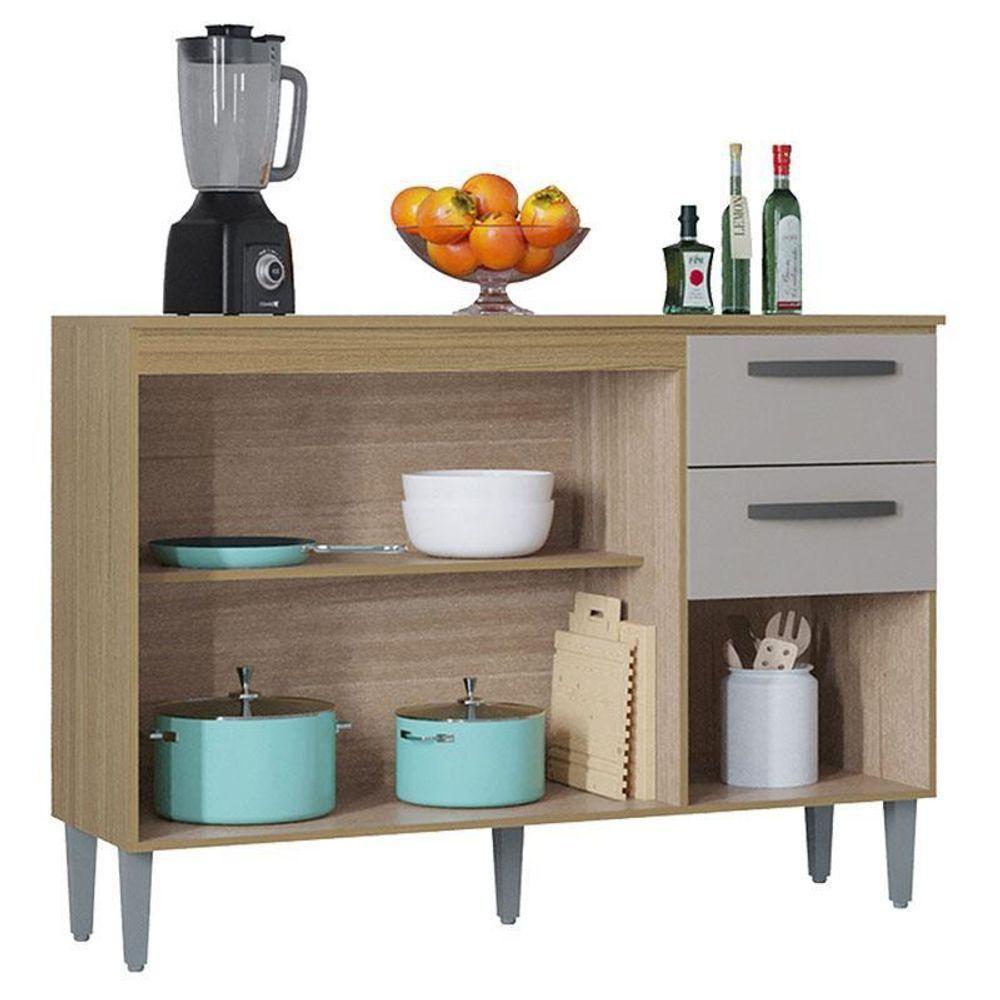 Balcão 507 3 Portas E 2 Gavetas Com Tampo Damasco Off White - Poquema - 3