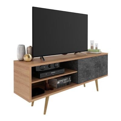 Rack Tv 55" Retrô Com 2 Portas Multimóveis Cr45204 Amêndoa/mármore Lunar Amêndoa/mármore Lunar