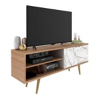 Rack Tv 55" Retrô Com 2 Portas Multimóveis Cr45204 Amêndoa/mármore Branco Amêndoa/mármore Branco - 1