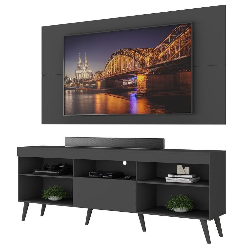 Rack Com Painel E Suporte Tv 65" Retrô Flórida Up Multimóveis Mp1043 Preto - 6