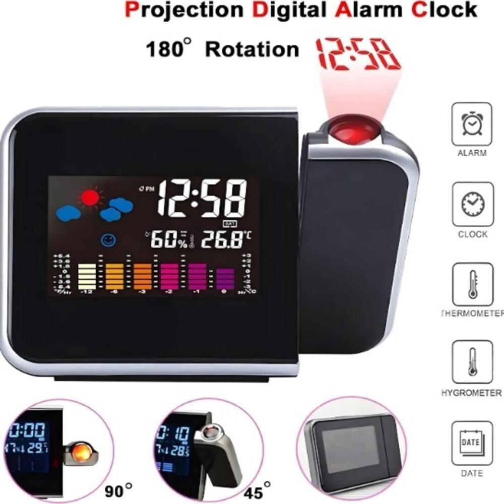 Relogio Projetor Despertador Led Digital Hora Temperatura Estacao Metereologica Mesa Giratorio - 2