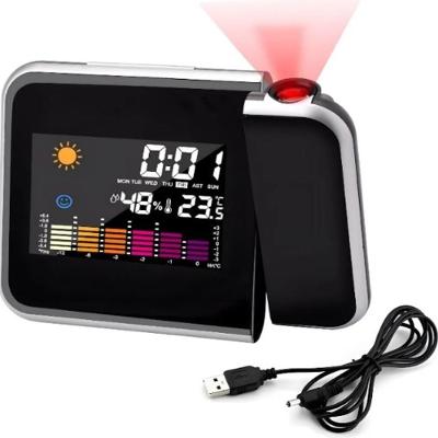 Relogio Projetor Despertador Led Digital Hora Temperatura Estacao Metereologica Mesa Giratorio