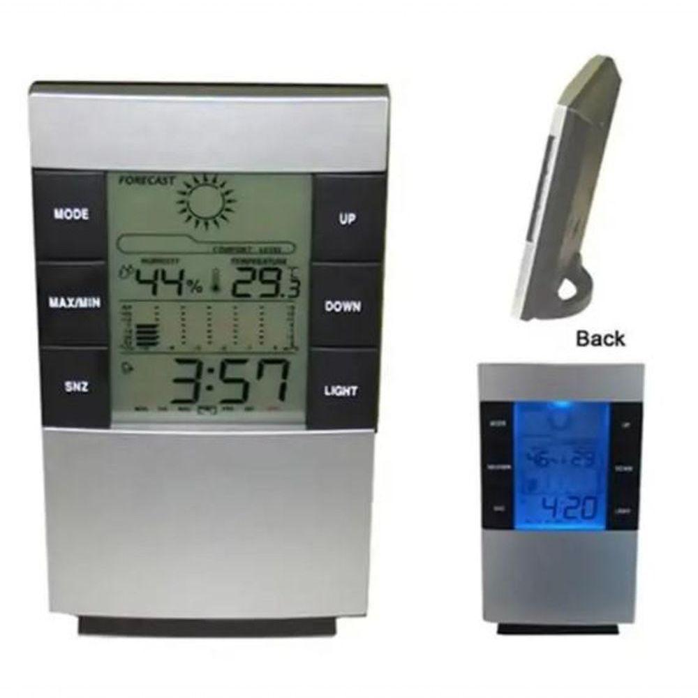 Relogio Estacao Metereologica Led Mesa Termometro Higrometro Umidade Ar Medidor Previsao Tempo - 4