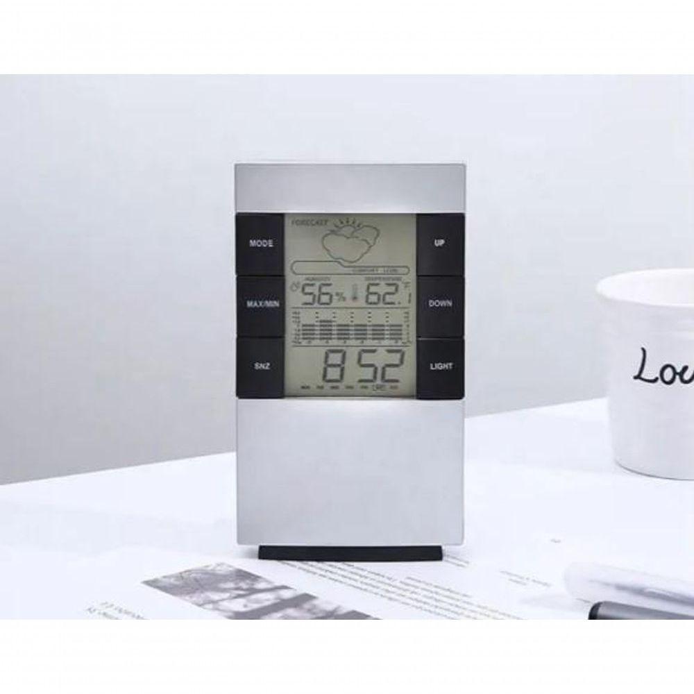 Relogio Estacao Metereologica Led Mesa Termometro Higrometro Umidade Ar Medidor Previsao Tempo - 6