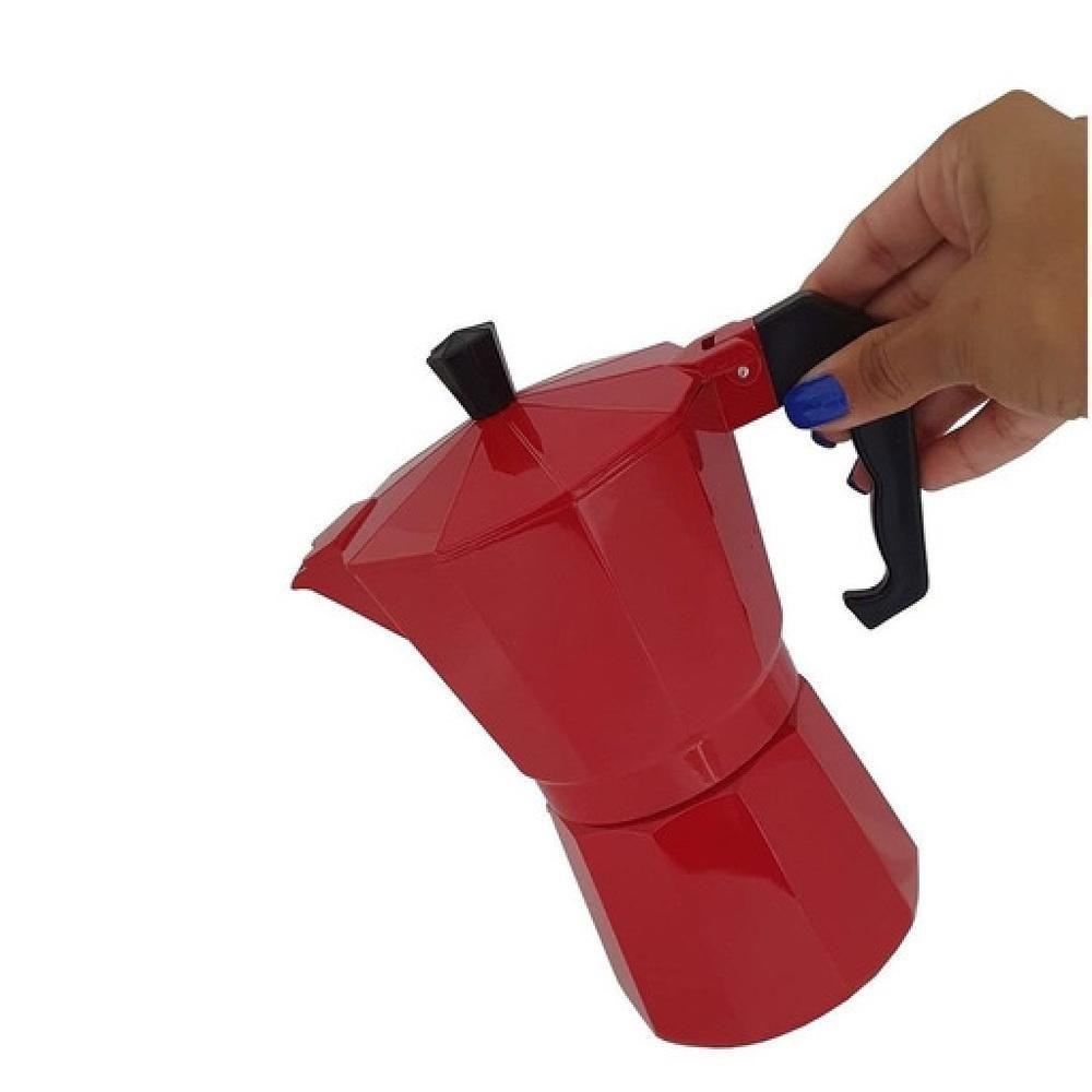 Cafeteira Italiana Vermelha 6 Xicaras Moka Grande Cafe Expresso Cafezinho Manual Premium Grande - 5