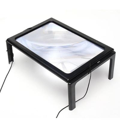 Lupa Mesa Tamanho A4 Com Suporte Maos Livre Ampliação 3x Com Iluminação Led Lente Aumento Leitura