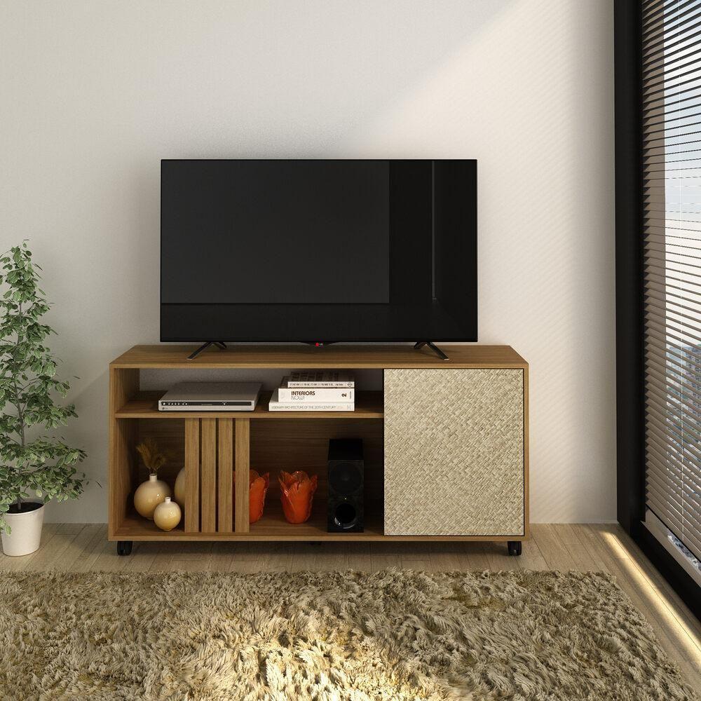 Rack Tv 42" Com 1 Porta Multimóveis Cr45114 Natural/Palha - 1