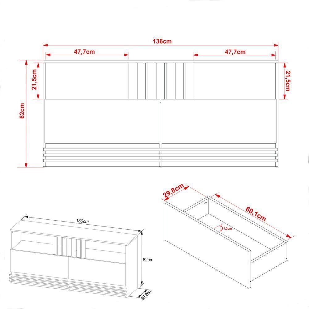 Rack Tv 42" Com 2 Gavetas Multimóveis Cr45112 Natural/Palha - 3