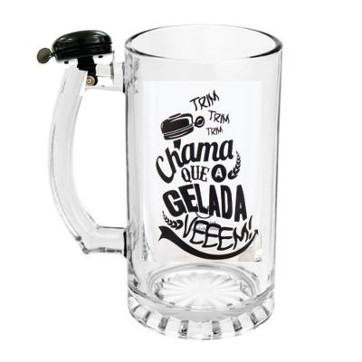 Kit Caneca Chopp Campainha Chama Sino Vidro Premium Copo Vidro Cerveja 450ml