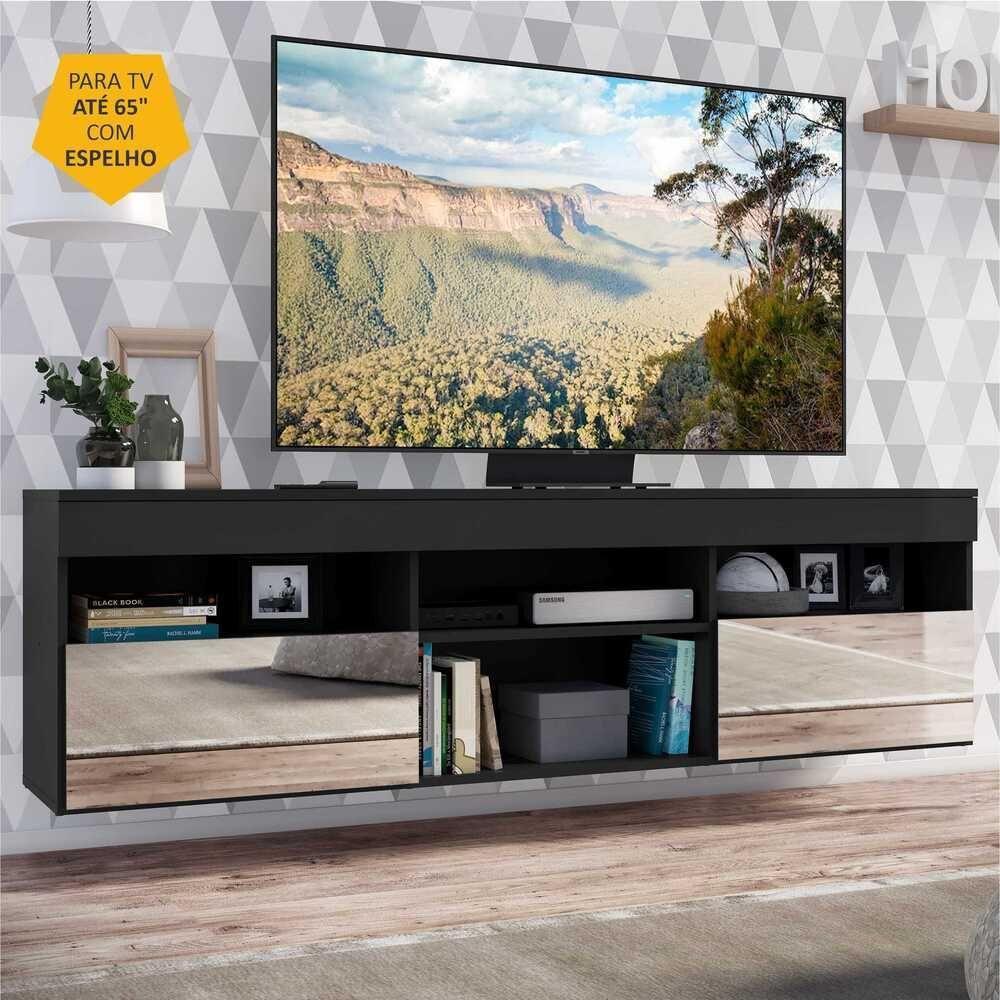 Rack Suspenso Com Espelho Para Tv Até 65´´ Com 2 Portas - 8
