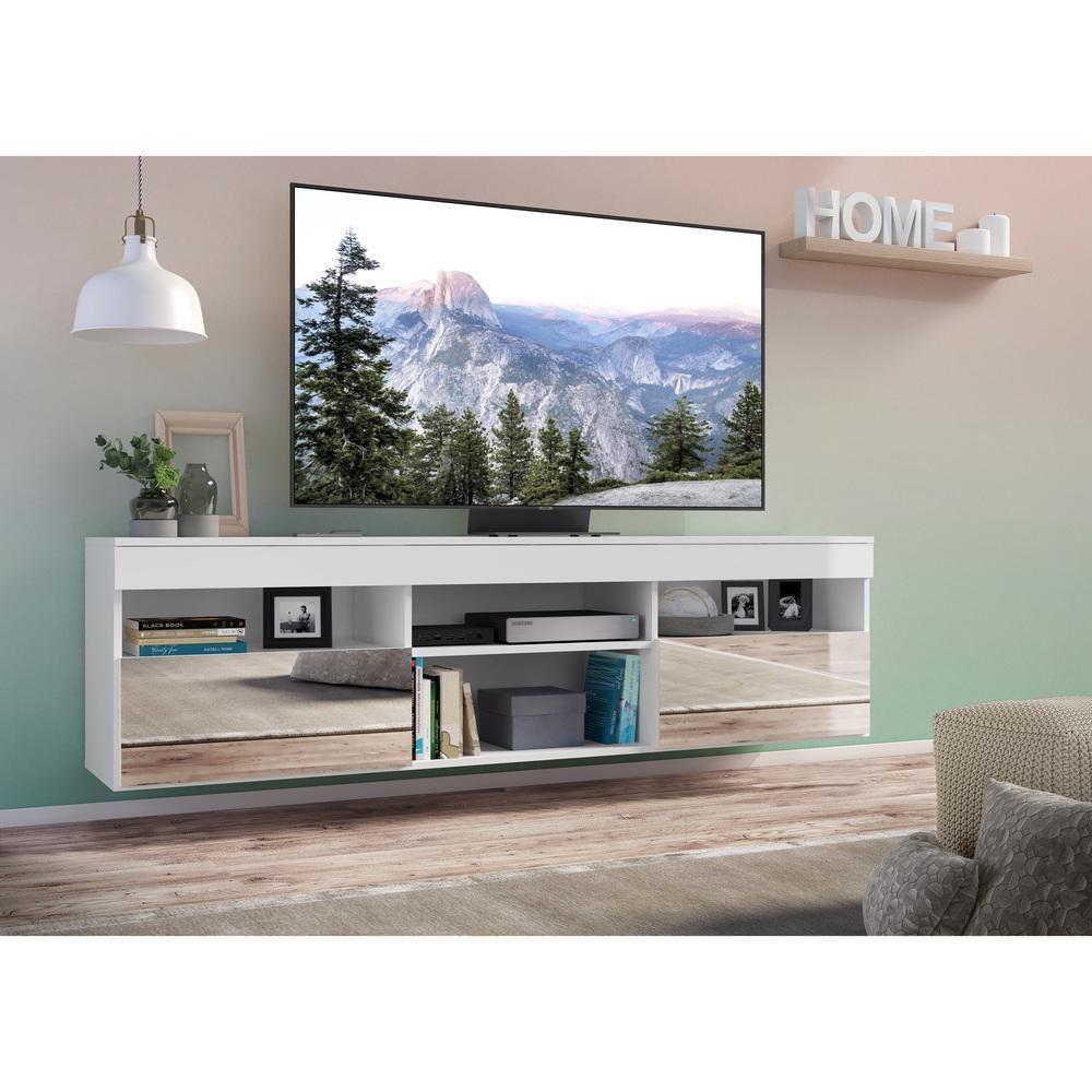 Rack Suspenso Com Espelho Para Tv Até 65´´ Com 2 Portas - 6