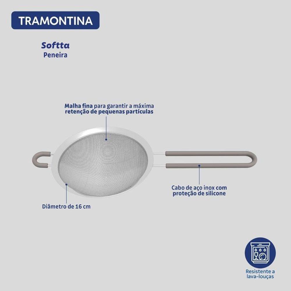 Peneira Tramontina Softta Cinza Em Aço Inox Com Cabo De Polipropileno 16cm - 3