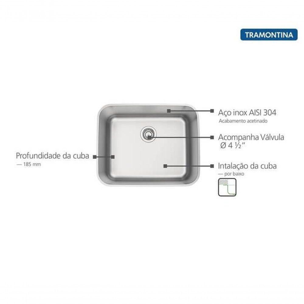 Cuba De Embutir Tramontina Dora 50 Bl R6 Em Inox Acabamento Escovado Com Válvula 50x40 Cm - 3