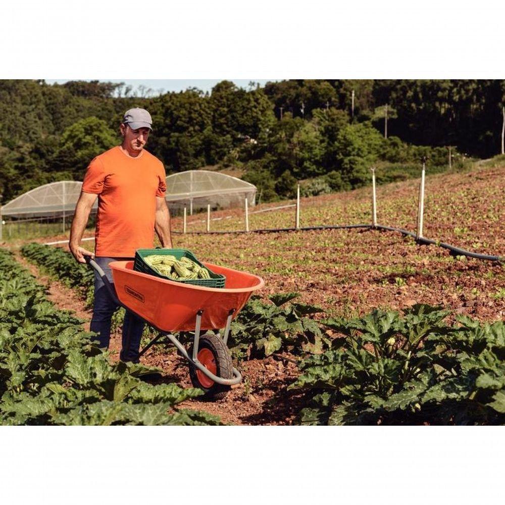 Carrinho De Mão Tramontina Com Caçamba Extrafunda Plástica Laranja 110 Litros Braço Metálico - 2