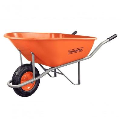 Carrinho De Mão Tramontina Com Caçamba Extrafunda Plástica Laranja 110 Litros Braço Metálico