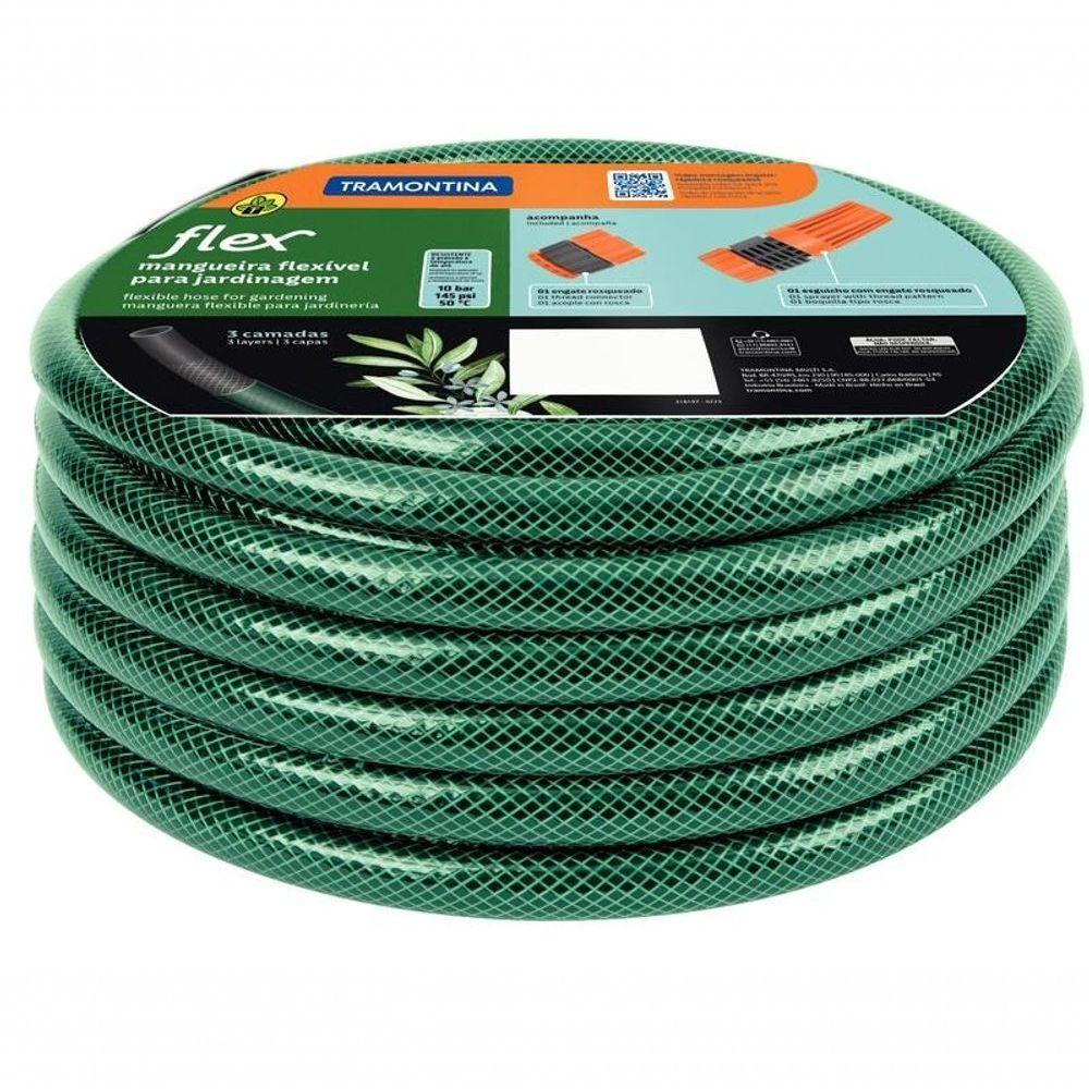 Mangueira Flex Tramontina Em Pvc Verde 3 Camadas 10m Com Engate Rosqueado E Esguicho - 1