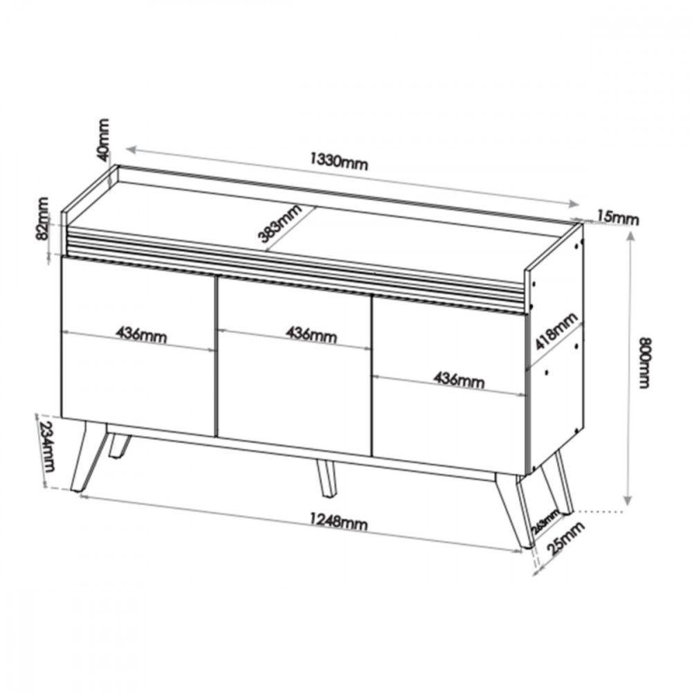Aparador Buffet 3 Portas Atlanta Com Espelho Mel Viero Mel - 2