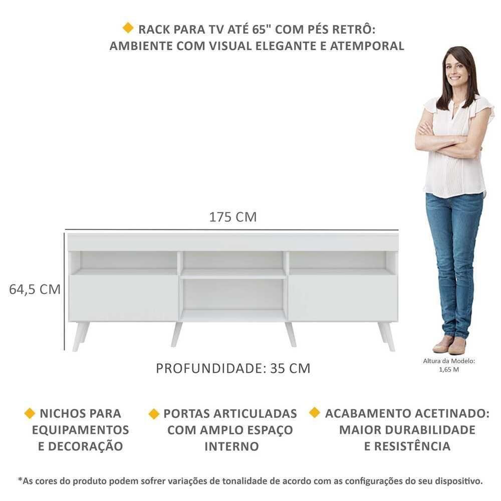 Rack Retrô Para Tv Até 65´´ Com 2 Portas Branco - 3