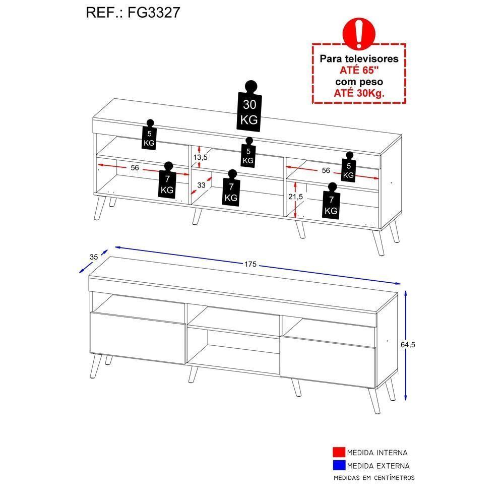 Rack Retrô Para Tv Até 65´´ Com 2 Portas Preto/Branco - 3