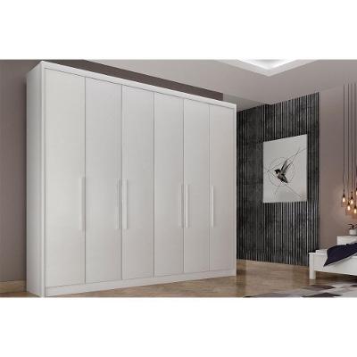 Guarda Roupa Casal Santoro-Bolonha 6 Portas de Bater 8 Gavetas Neve MDF