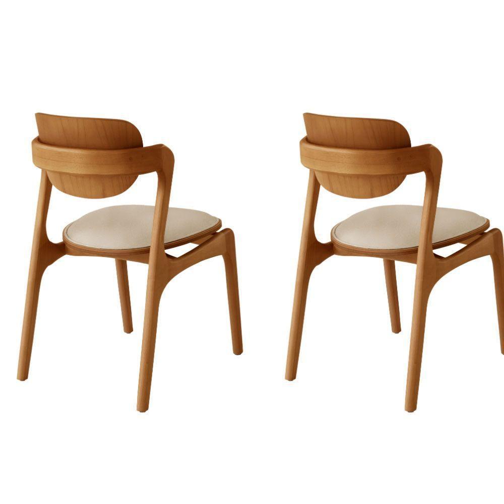Conjunto Com 2 Cadeiras Madeira Solaris Gold Moderna Mobília Veludo Bege / Imbuia Nat. - 2