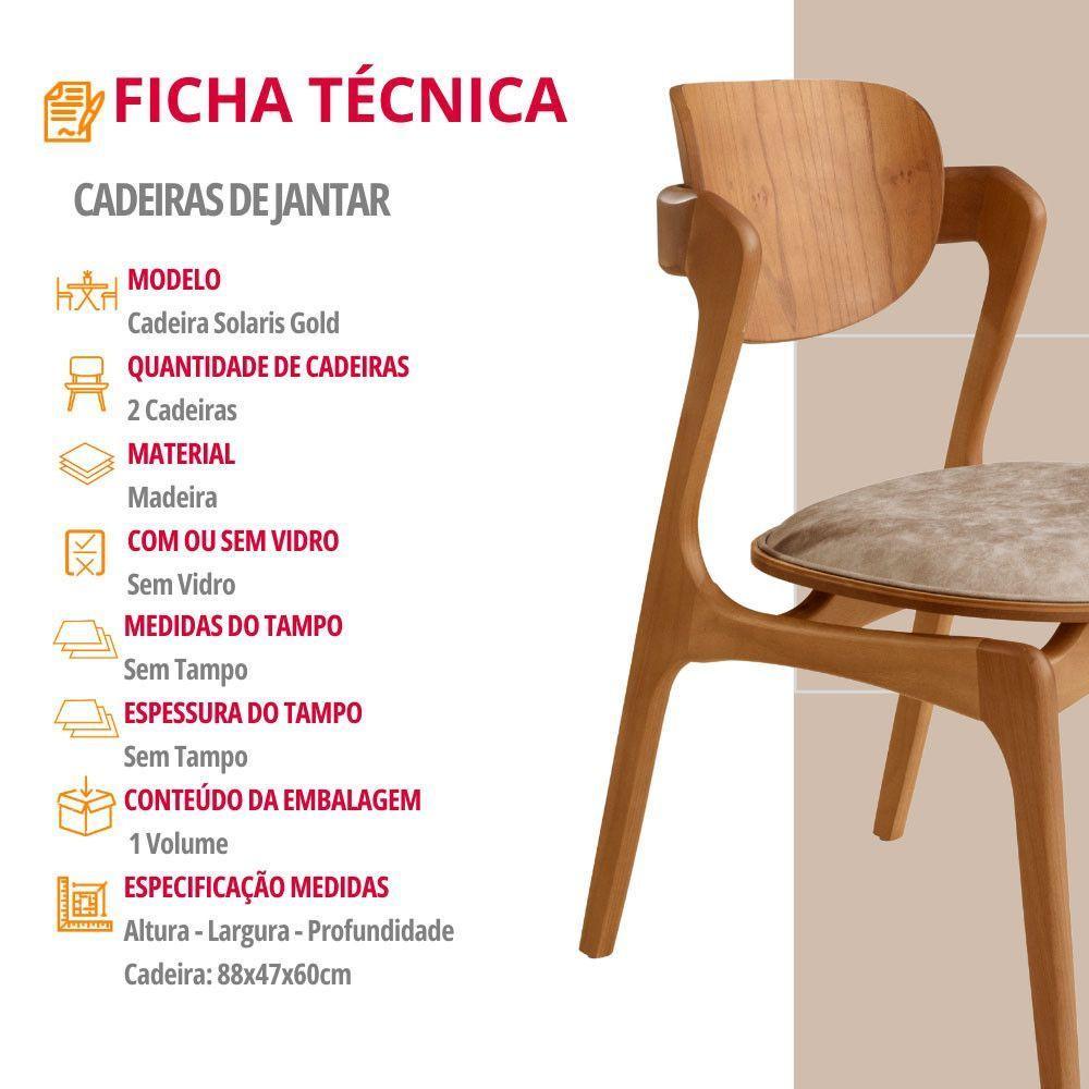 Conjunto Com 2 Cadeiras Madeira Solaris Gold Moderna Mobília Milano / Imbuia Nat. - 5