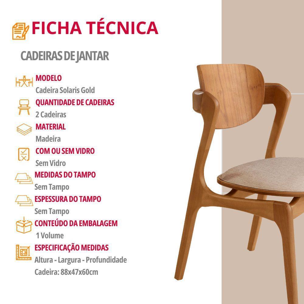 Conjunto Com 2 Cadeiras Madeira Solaris Gold Moderna Mobília Brisa/ Imbuia Nat. - 5