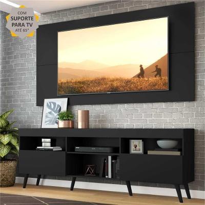 Rack Retrô Com Painel E Suporte Para Tv Até 65´´ Flórida Fg3134 Preto