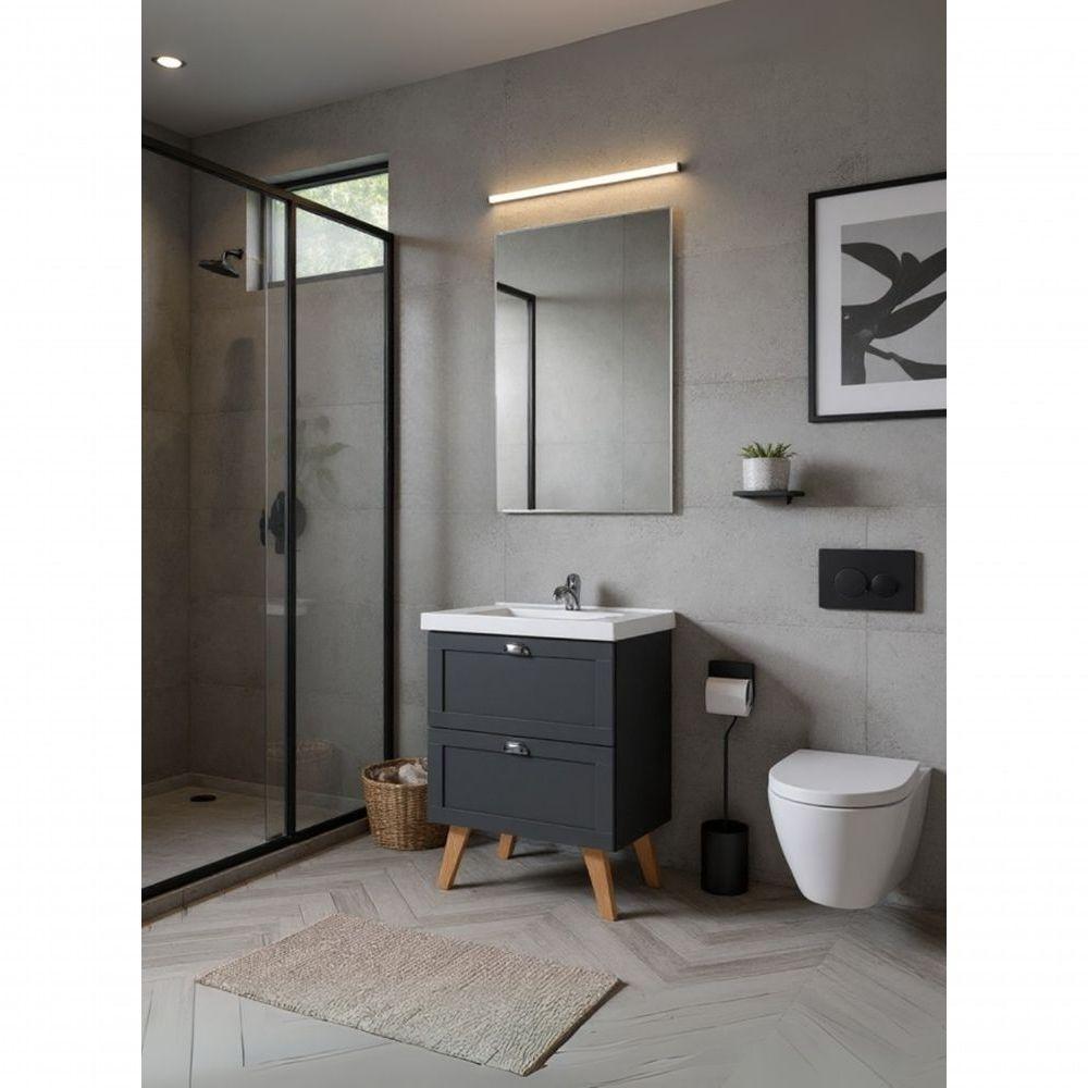 Gabinete Para Banheiro Com Cuba E Espelho 60cm Retro Mdf Grafite Milano - On Móveis - 5