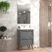 Gabinete Para Banheiro Com Cuba E Espelho 60cm Retro Mdf Grafite Milano - On Móveis - 1