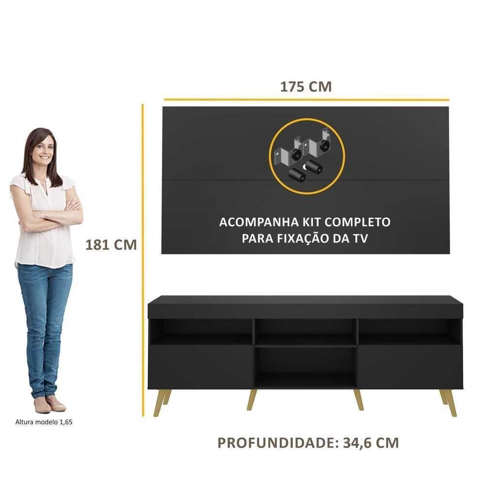 Rack Retrô Com Painel E Suporte Para Tv Até 65´´ Flórida Fg3134 Preto/natural - 3