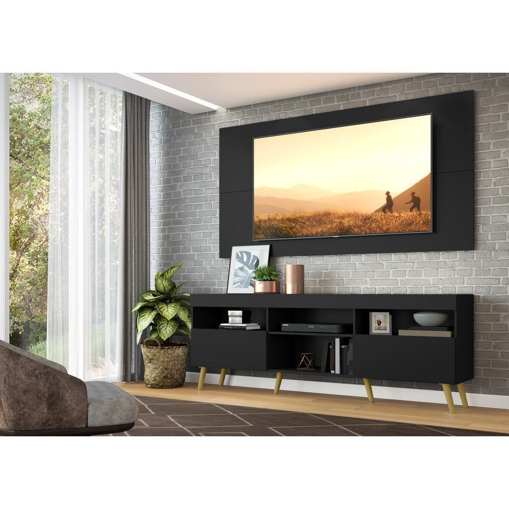 Rack Retrô Com Painel E Suporte Para Tv Até 65´´ Flórida Fg3134 Preto/natural - 4