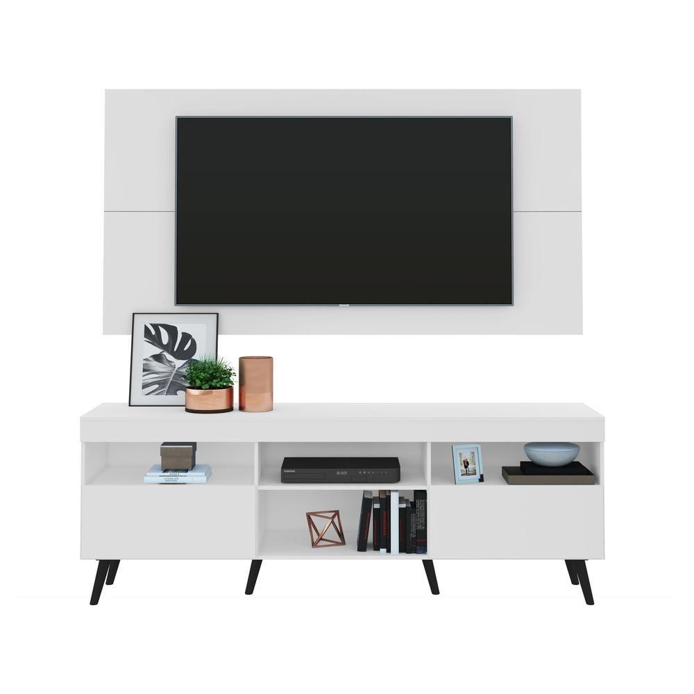 Rack Retrô Com Painel E Suporte Para Tv Até 65´´ Flórida Fg3134 Branco/preto - 1