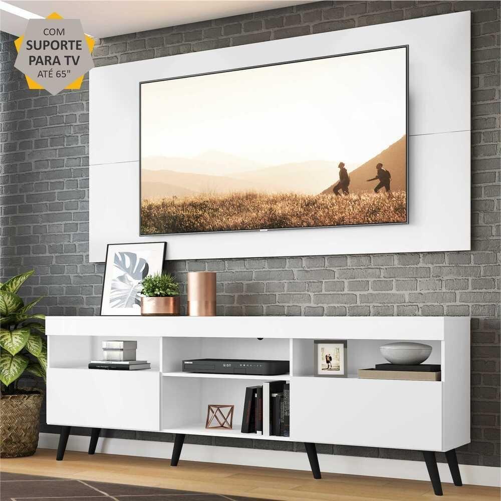 Rack Retrô Com Painel E Suporte Para Tv Até 65´´ Flórida Fg3134 Branco/preto - 8