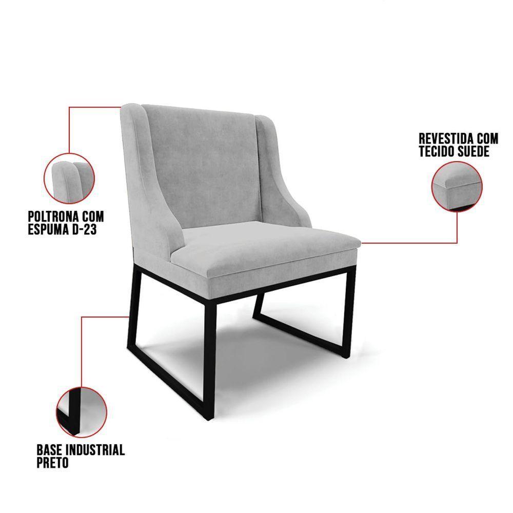 Cadeira Sala De Jantar Industrial Preto Kit 4 Liz Suede Cinza D03 - D'rossi - 3
