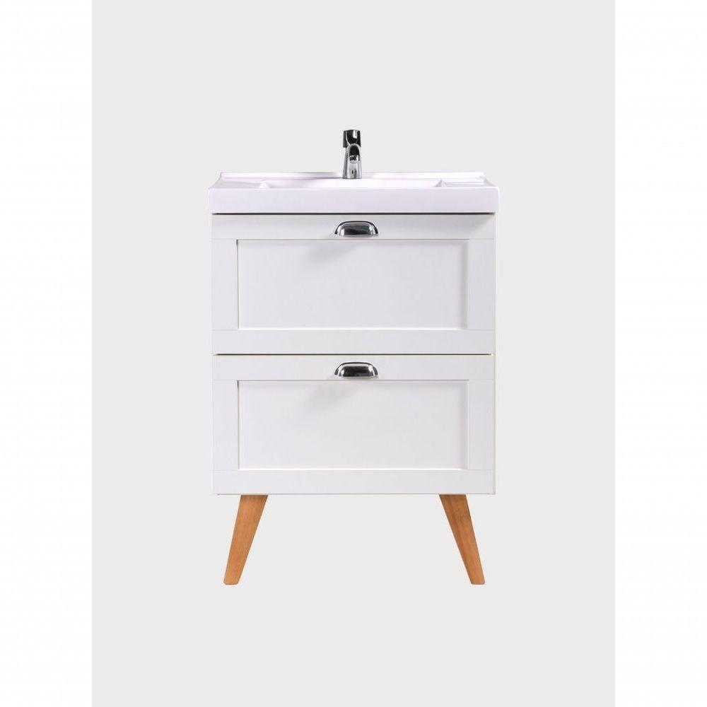 Gabinete Para Banheiro Com Cuba E Espelho Organico 60cm Retro Mdf Branco Milano - On Móveis - 6