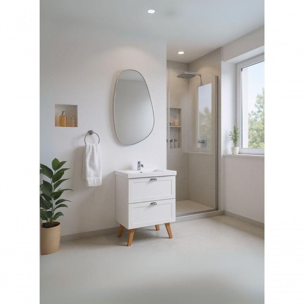 Gabinete Para Banheiro Com Cuba E Espelho Organico 60cm Retro Mdf Branco Milano - On Móveis - 9