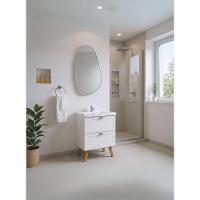 Gabinete Para Banheiro Com Cuba E Espelho Organico 60cm Retro Mdf Branco Milano - On Móveis - 9