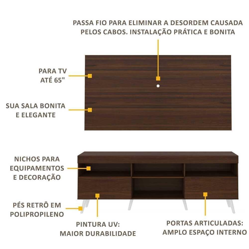 Rack Retrô Com Painel Para Tv Até 65´´ Flórida Fg3133 Madeirado/branco - 4