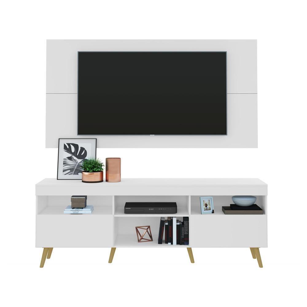Rack Retrô Com Painel E Suporte Para Tv Até 65´´ Flórida Fg3134 Branco/natural - 2