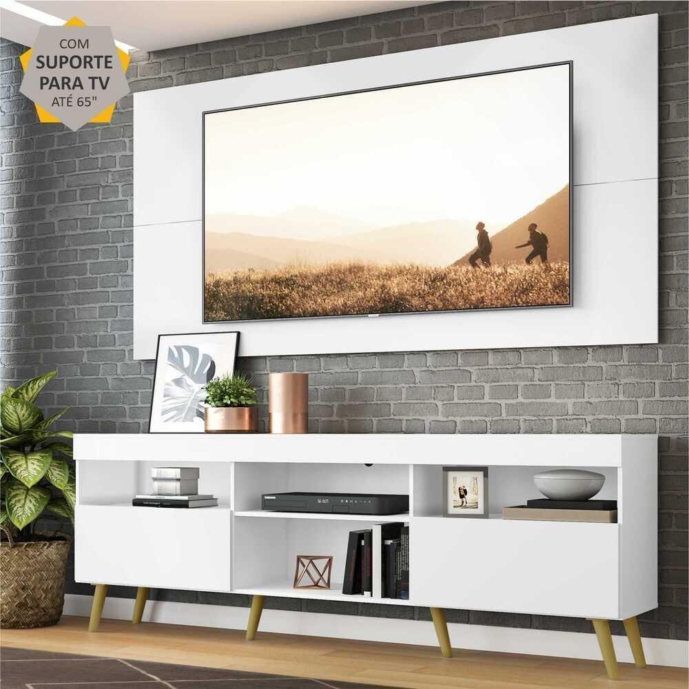 Rack Retrô Com Painel E Suporte Para Tv Até 65´´ Flórida Fg3134 Branco/natural - 6