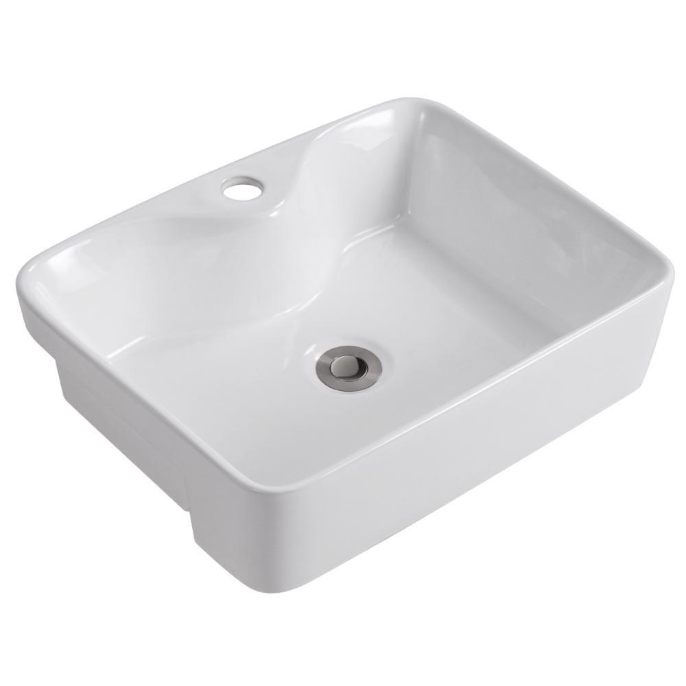 Cuba Pia Semi Encaixe Retangular Para Banheiro/lavabo 48x37cm Lume Zagonel Louças - Com Deck - Branco - 1