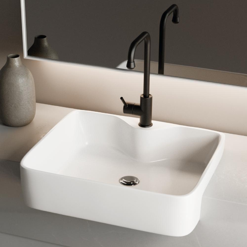 Cuba Pia Semi Encaixe Retangular Para Banheiro/lavabo 48x37cm Lume Zagonel Louças - Com Deck - Branco - 4