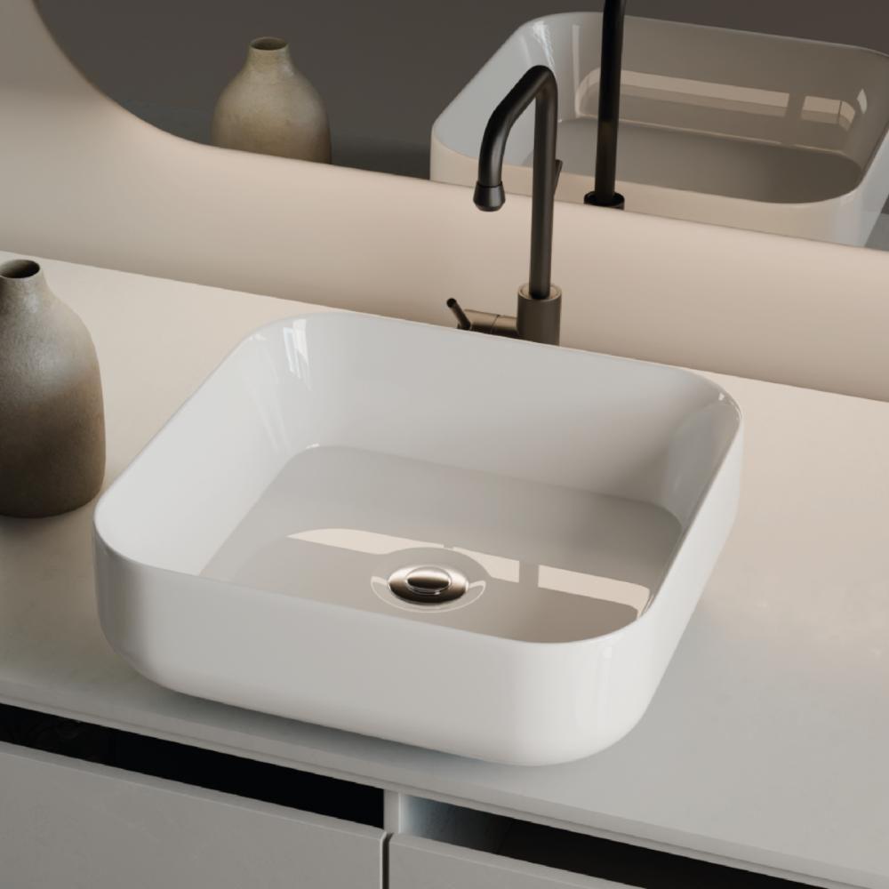 Cuba Pia De Apoio Quadrada Para Banheiro/lavabo 38x38cm Mônaco Zagonel Louças - Sem Deck - Branco - 2