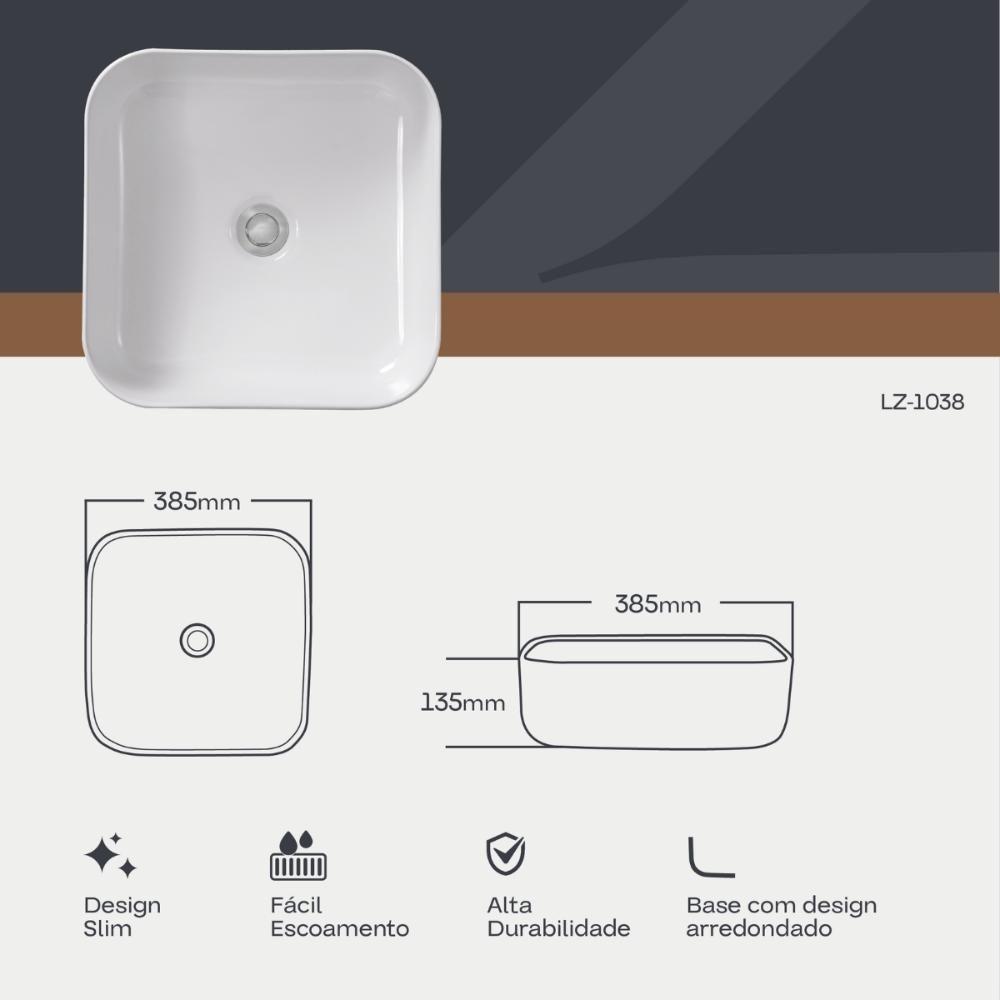 Cuba Pia De Apoio Quadrada Para Banheiro/lavabo 38x38cm Mônaco Zagonel Louças - Sem Deck - Branco - 3