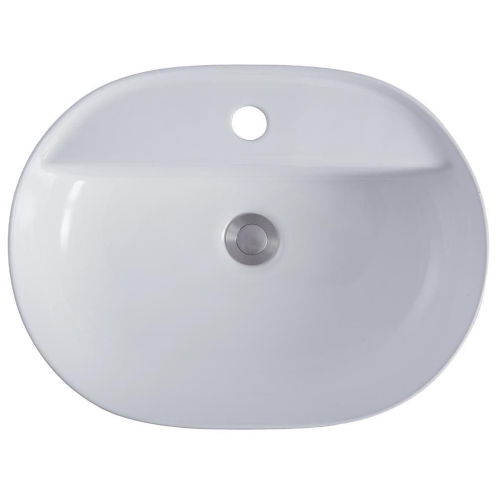 Cuba Pia De Apoio Oval Para Banheiro/lavabo 50x38 Capri Zagonel Louças - Com Deck - Branco - 4