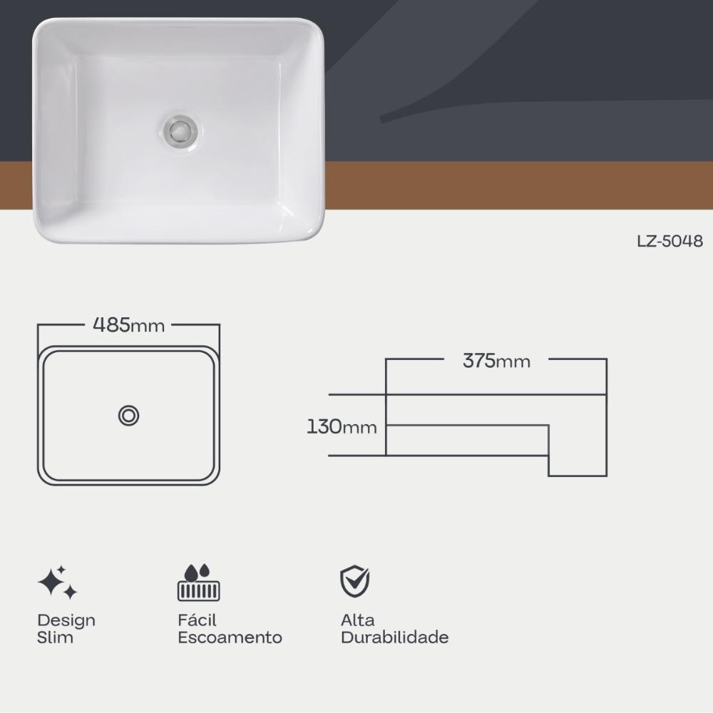 Cuba Pia Semi Encaixe Retangular Para Banheiro/lavabo 48x37cm Lume Zagonel Louças - Sem Deck - Branco - 3