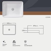 Cuba Pia Semi Encaixe Retangular Para Banheiro/lavabo 48x37cm Lume Zagonel Louças - Sem Deck - Branco - 3