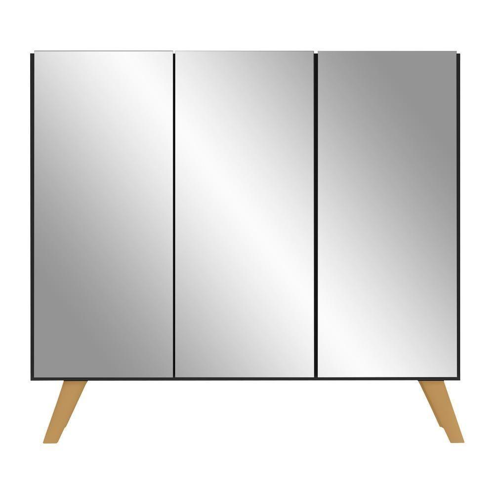 Sapateira Retrô Com Espelho 3 Portas Nina Multimóveis V6022 Preta/Natural Preto/Natural - 2