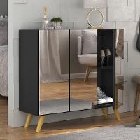 Sapateira Retrô Com Espelho 3 Portas Nina Multimóveis V6022 Preta/Natural Preto/Natural - 6